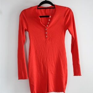 American Eagle Red Long Sleeve Henley Dress
